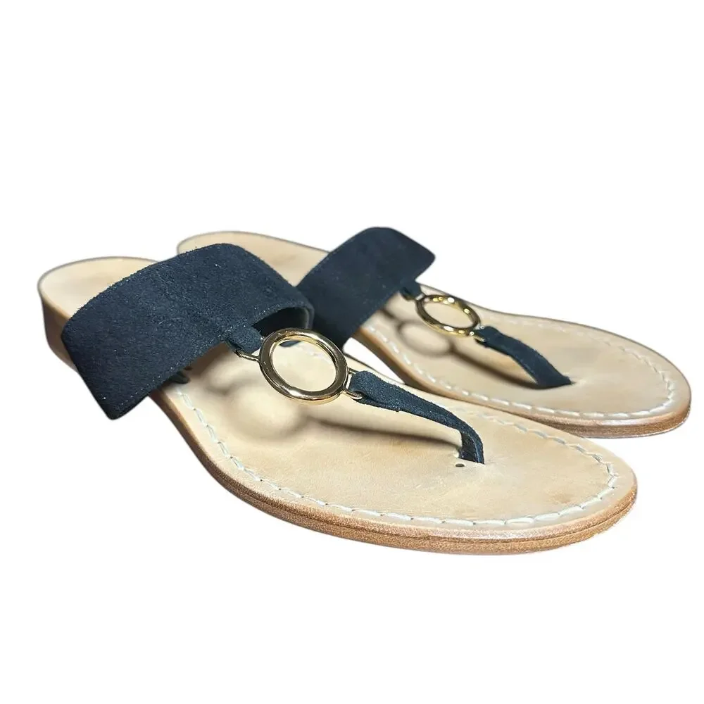Mastro Positaro Spain Black Thong Leather Sandals sz 40 US 9 Slip-On short heel